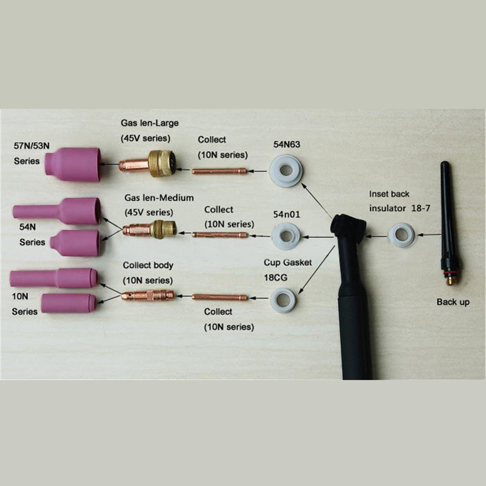 TIG Consumables Long Gas lens Alumina cup KIT Fit TIG Welding Torch WP PTA DB SR17 18 26 Series 10PK