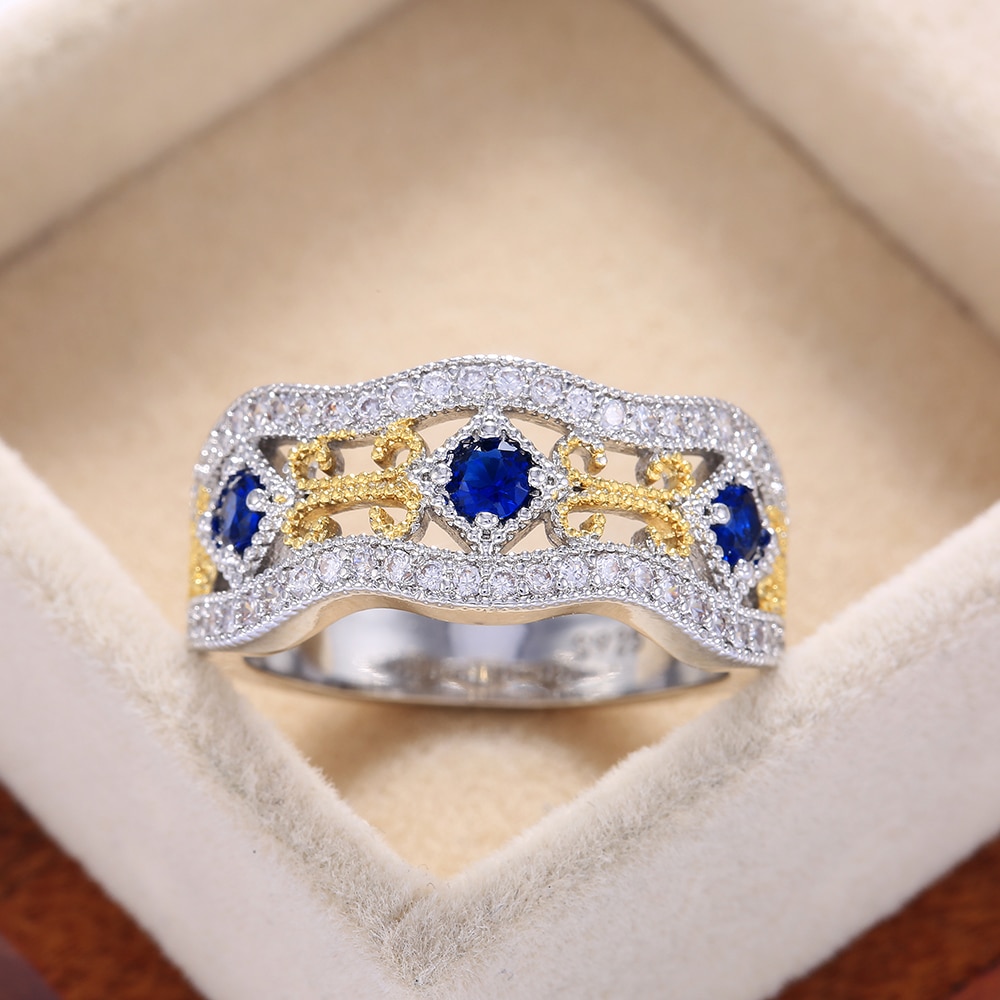 Huitan vintage lindo feminino anel de dedo casamento brilho azul cz pedra esposa/mãe presente aniversário grande antigo anéis anillos