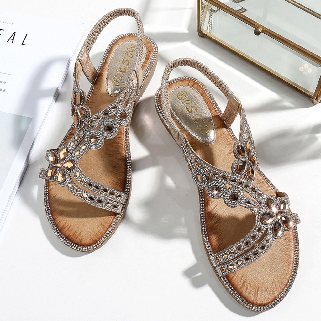Women Sandals Bohemia Summer Ladies Bling Flower Crystal Platform wedge Party Flat Women Beach Casual Shoes Sandals #45