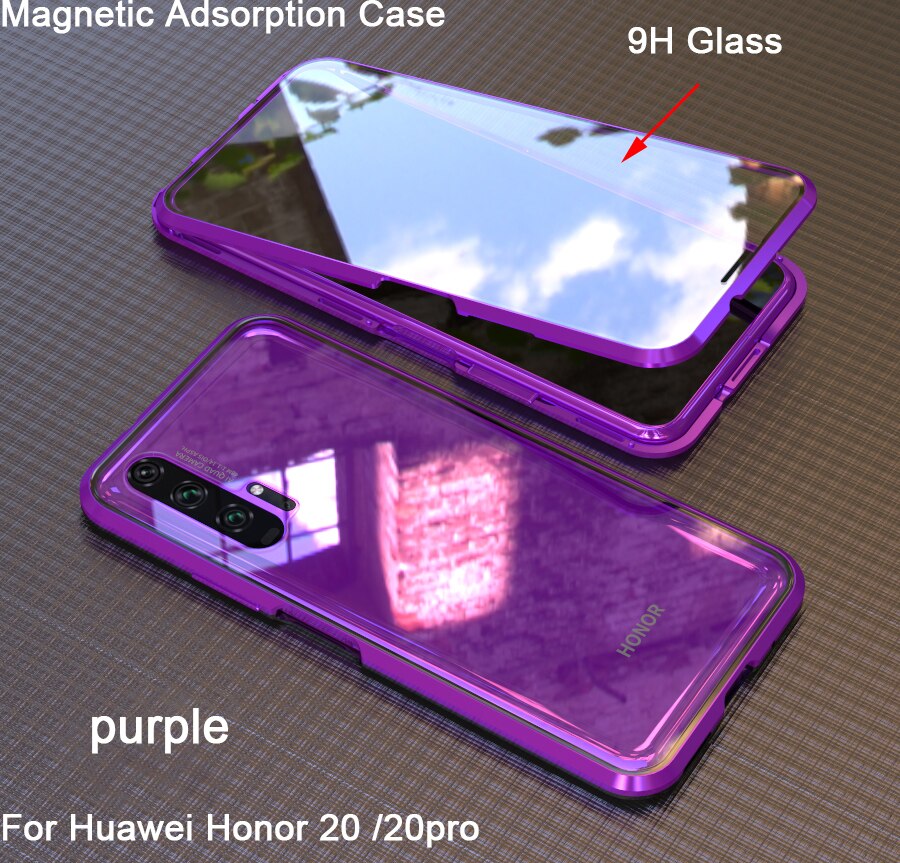 Magnetic Adsorption 360 full Case For Huawei Honor 20 Pro Tempered Glass The front Back Cover For honor 20 Cases Metal Bumper