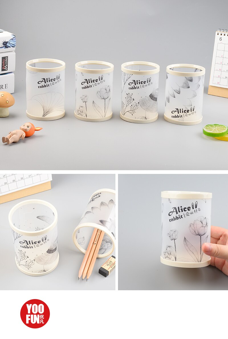 Japanese Stationery 4Pcs/lot Cute DIY Pen Holder Detachable Desk Organizer Student PP Cylindrical Pencil Container: Alice Rabbit