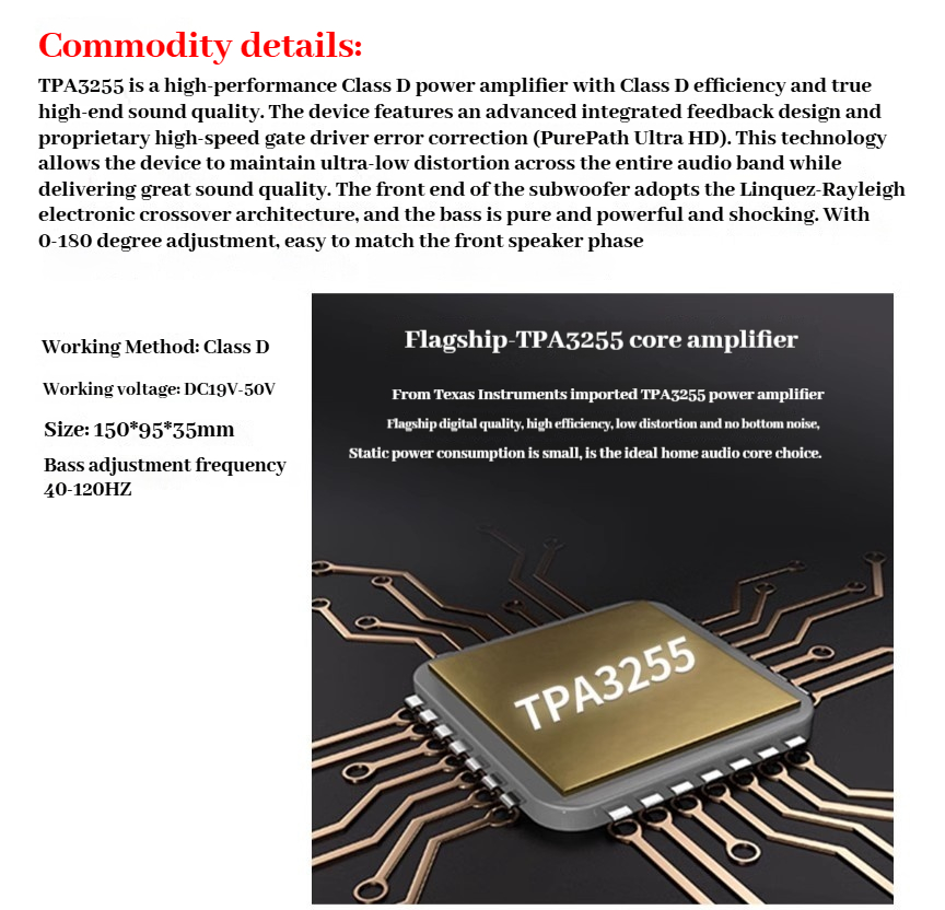 TPA3255 600W high power -grade mono subwoofer digital amplifier board finished machine low frequency adjustable