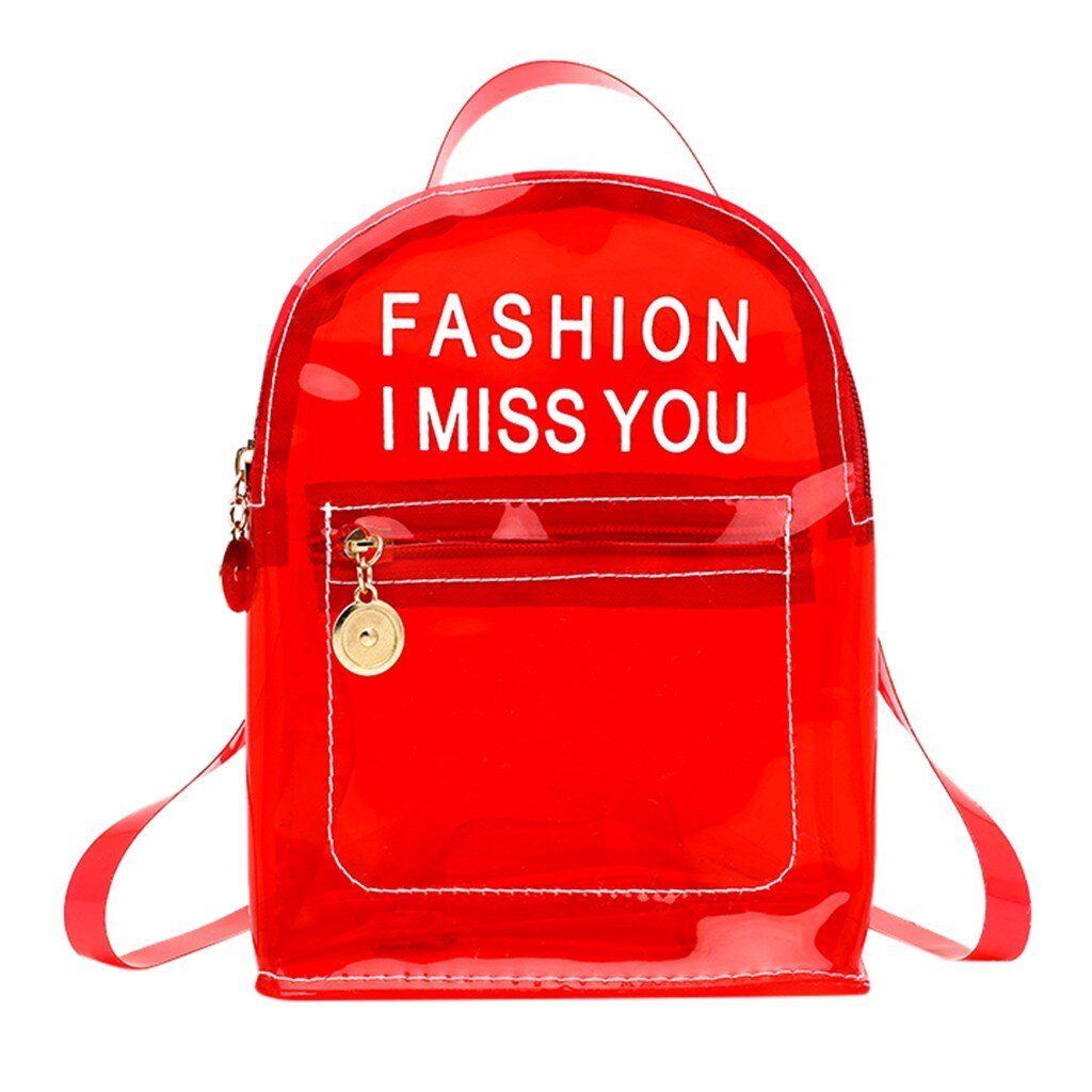 Molave backpack Women Students Beach Solid Color Letter print Transparent Bag Backpack Shoulder Bag shopping bag: Red