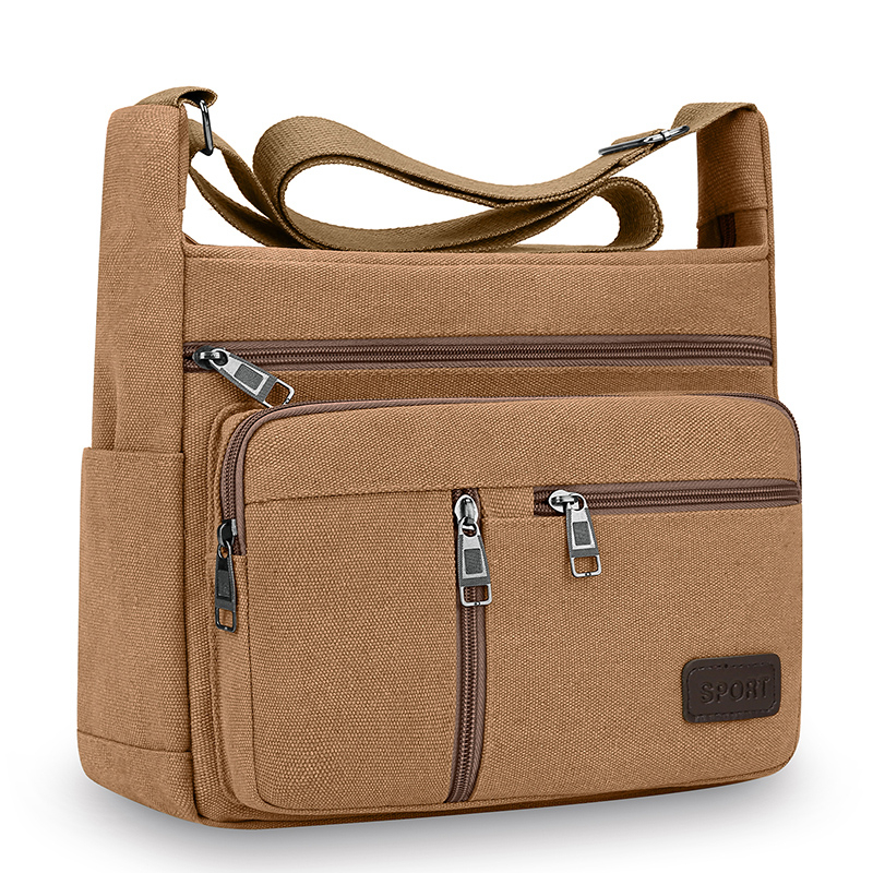 Canvas Schoudertas Fles Mannen Vrouwen Casual Eenvoudige Mode Retro Crossbody Cross Vierkant Gelaagd: Bruin