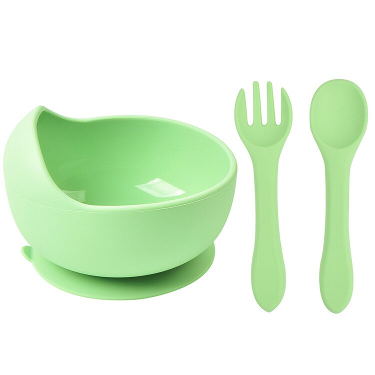 3Pcs Baby Silicone Bowl Spoon Fork Set BPA Free Non-slip Children&#39;s Suction Bowl Handle Silicone Set Food Grade Tableware: Y3