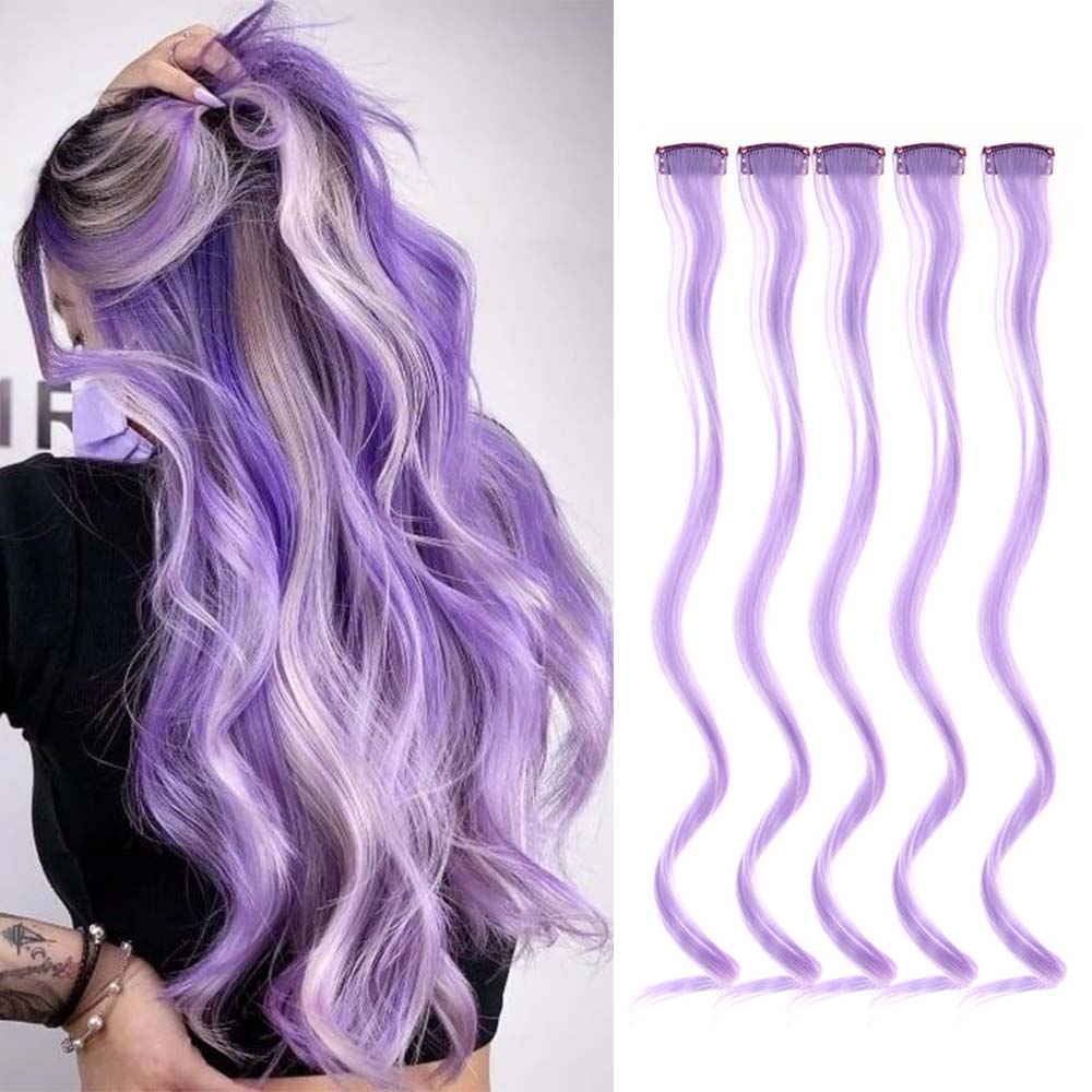 5 unids/set 18 pulgadas Clip de colores en extensiones de cabello largo rizado sintético resaltado postizos coloridos pelo de rayas para mujeres: #12