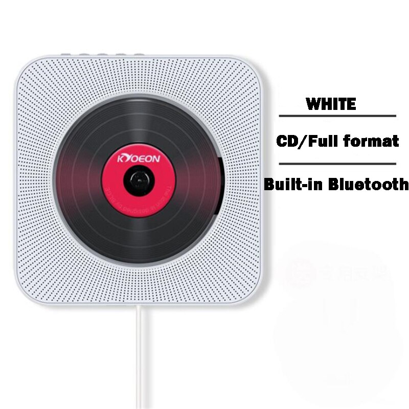 Portable CD Player Bluetooth Wall Mountable CD Music Player MP3 FM Audio Radio Speaker Stereo 3.5MM Headphone Jack Home: white with EU Plug