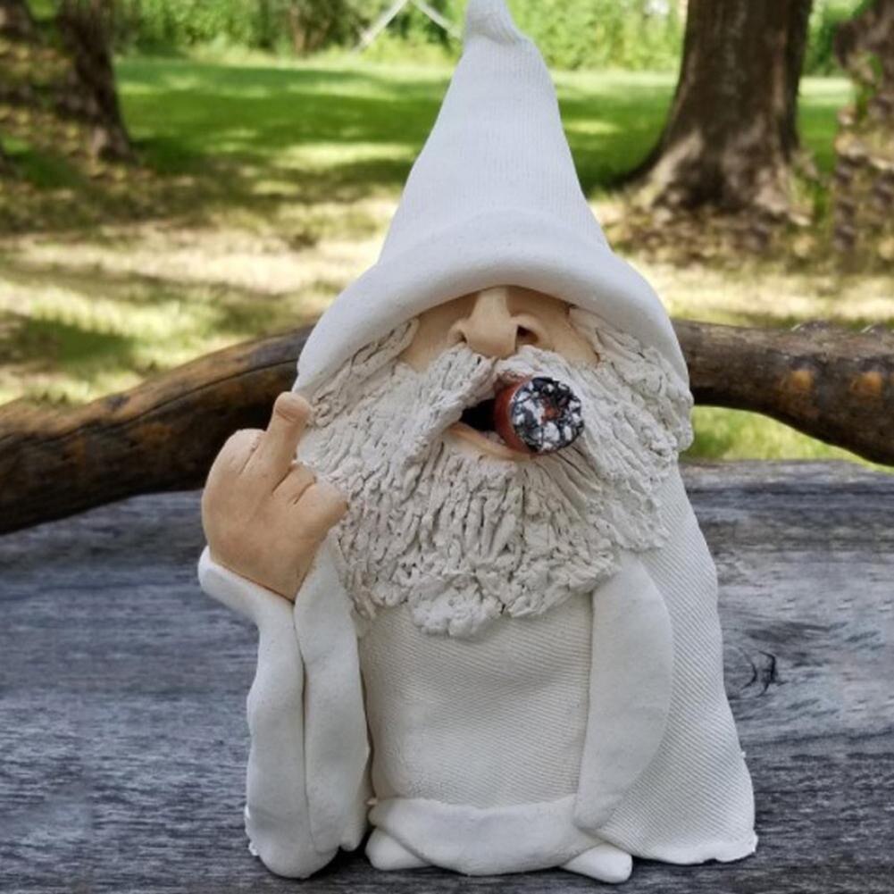 Outdoor Garden Lawn Decor White Beard Old Man Sculptures Naughty Smoking Wizard Gnome Ornament Big Tongue Statues