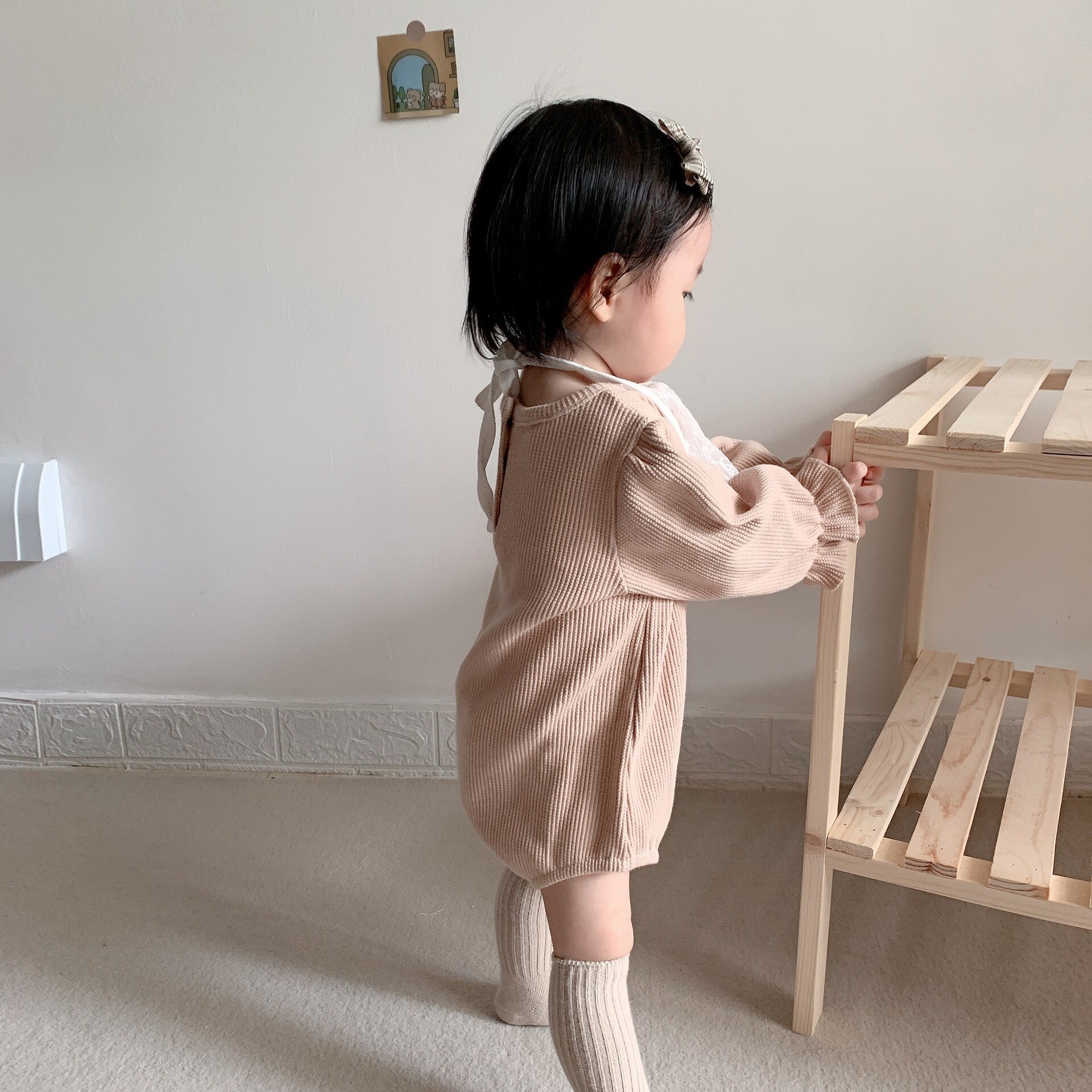 Herfst Babys Jongens Meisjes Bodysuit Met Bib Lange Mouwen Katoen Wafel Baby Jumpsuit Kleding Outfits 6-24 Maand