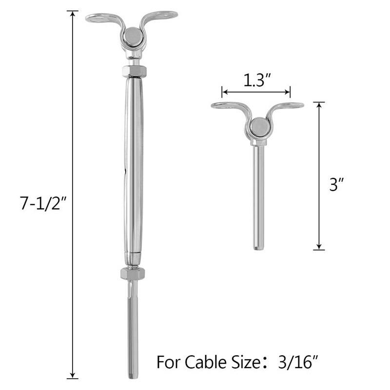 ! 5 Juego de tensores de palanca de cubierta de acero inoxidable para Sistema de barandilla de Cable de 3/16 pulgadas