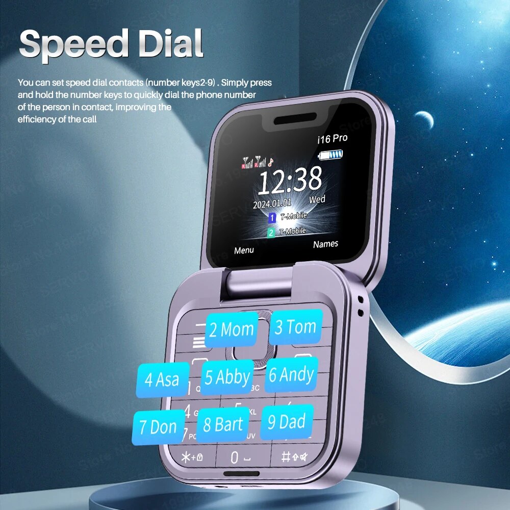 SERVO I16 Pro MIni Fold mobiele telefoon 2G GSM Dual SIM-kaart Speed Dial Video Player Magic Voice 3,5 mm Jack FM Kleine Flip mobiele telefoon