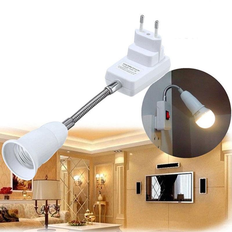 E27 EU Plug Socket Adapter with On/Off Switch Light Lamp Bulb All Direction Extension Adapter Extenders for Home Light