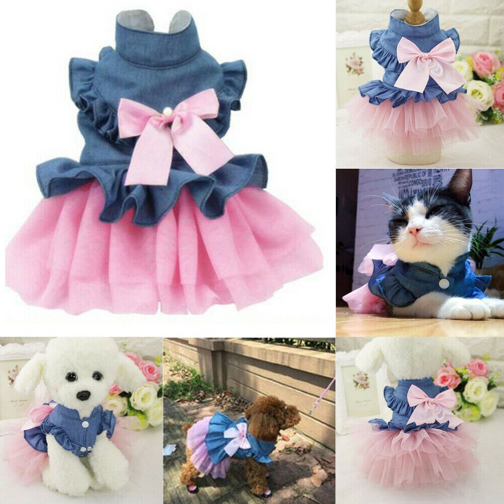 Sød kæledyr hvalp kat hund nederdel prinsesse silke tutu kjole tøj kostume tøj kvindelig hund kat denim kjoler