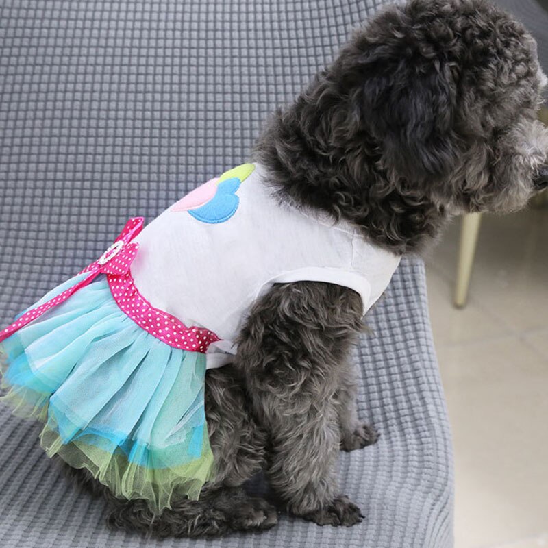 Robes de chien vêtements petits chiens robe de princesse Sweety printemps été chiot petit chien multicouche dentelle robe nœud coeur robe rose