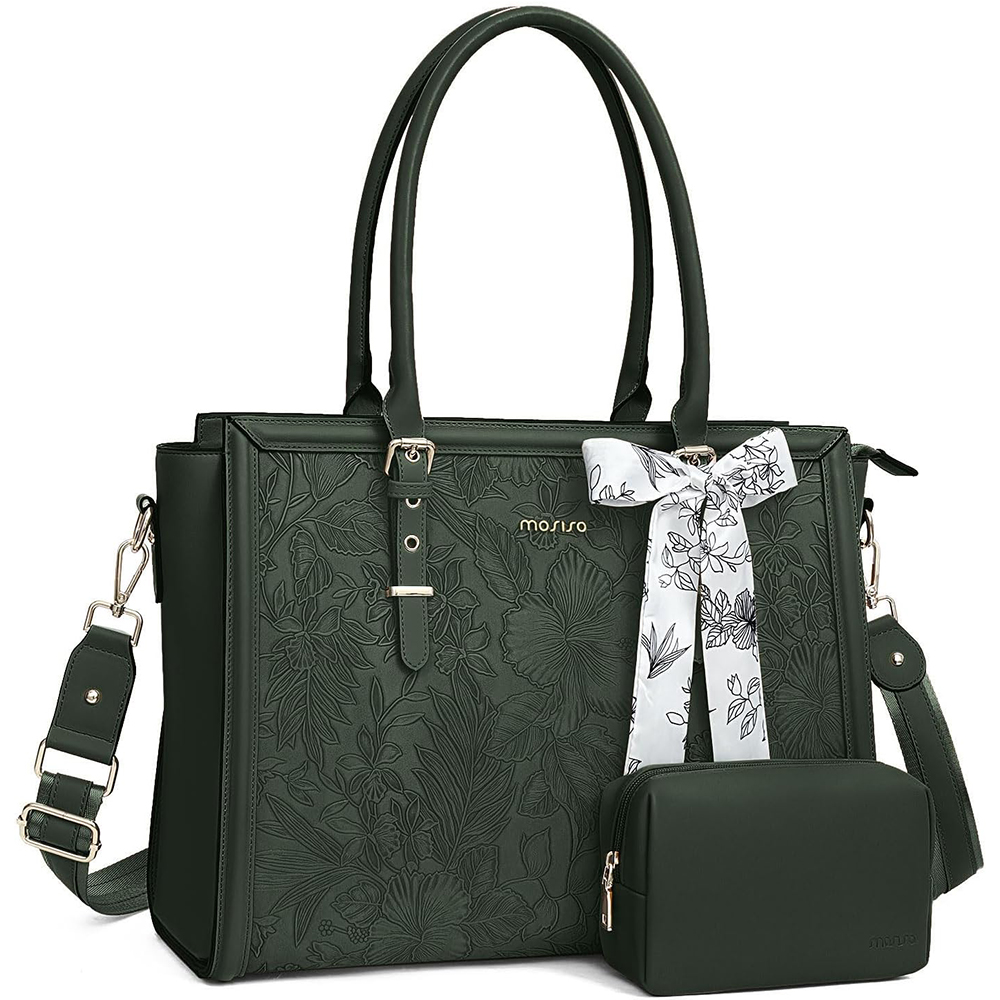 Laptop Tas Voor Vrouwen Luxe Pu Lederen Draagtas Voor 15.6 16 17.3 Inch Macbook Asus Hp Dell Notebook Schouder Messenger Handtas: 13" / green