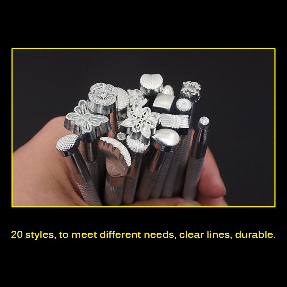 20 Pcs DIY Hand Gesneden Leer Tool Leer Graveren Gereedschap Handgemaakte Craft Leer Printing Tools Set Leer Graveren Gereedschap