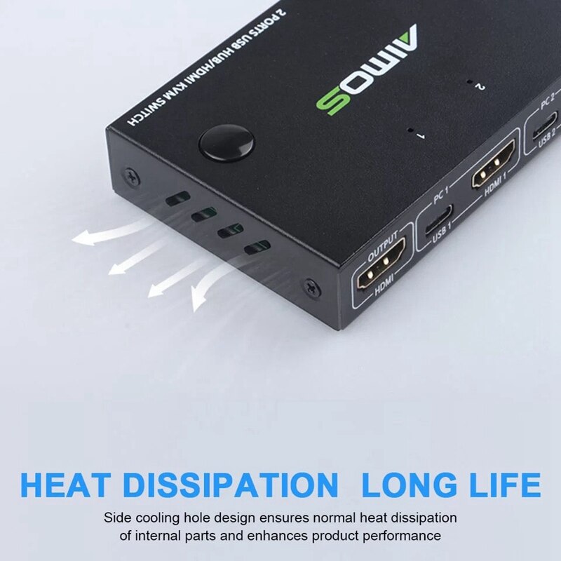 AIMOS 2 in 1 Out Splitter 4K USB HDMI KVM Switch for 2 PC Sharing Keyboard Mouse Printer Plug and Play Video Display