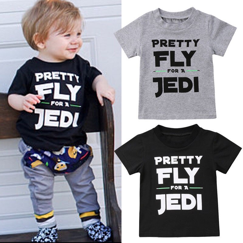 T-shirt manches courtes garçon | Jolie mouche imprimée Jedi, pour enfants