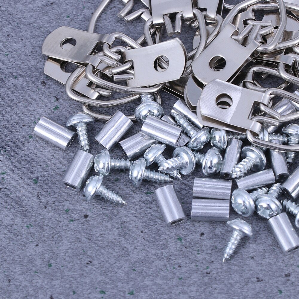 1Set Wire Rope and Photo Frame Hanging Hooks Kit Picture Hangers Picture Hanging Wire Set(20m Wire Rope +20 Sets of Rings)