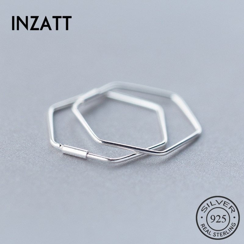 Inzatt 100% 925 sterling sølv hyperbole minimalistisk geometrisk polygon hoop øreringe tilbehør til kvinder fine smykker
