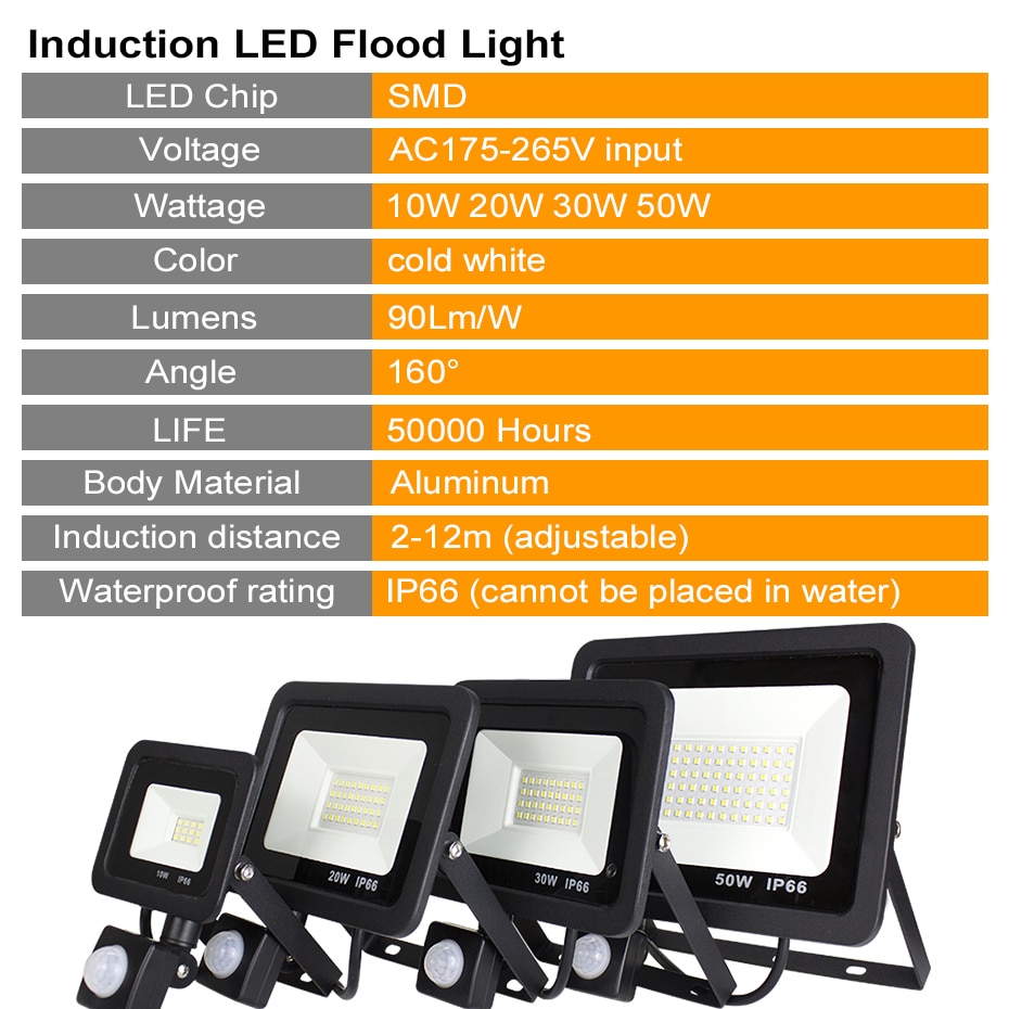 LED Flood Light Motion Sensor 10W 20W 30W 50W Waterproof IP66 220V 230V Flood Light PIR Reflector Projector Outdoor Spotlight