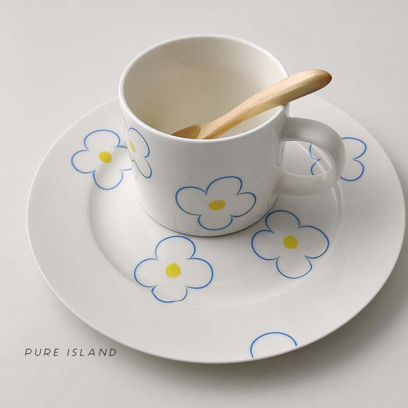 8 Inch Tableware Cute Flower Pattern Plates Ceramic Dinner Set Nordic Porcelain Dessert Plate Steak Salad Snack Cake Plates