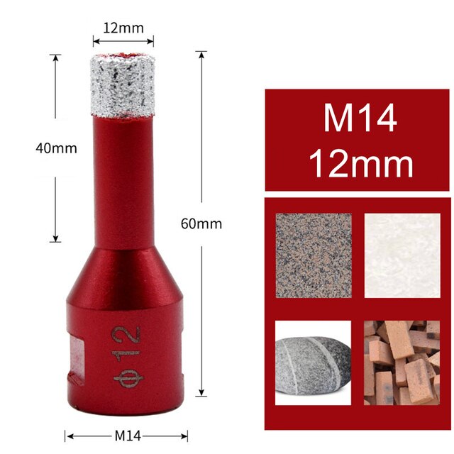 6-68mm M14 Diamond Core Drill Bit Hole Saw Cut Stone Porcelain Tile Marble Glass Ceramic Hole Saw Drill Diamond Core Bit Tools: 12mm