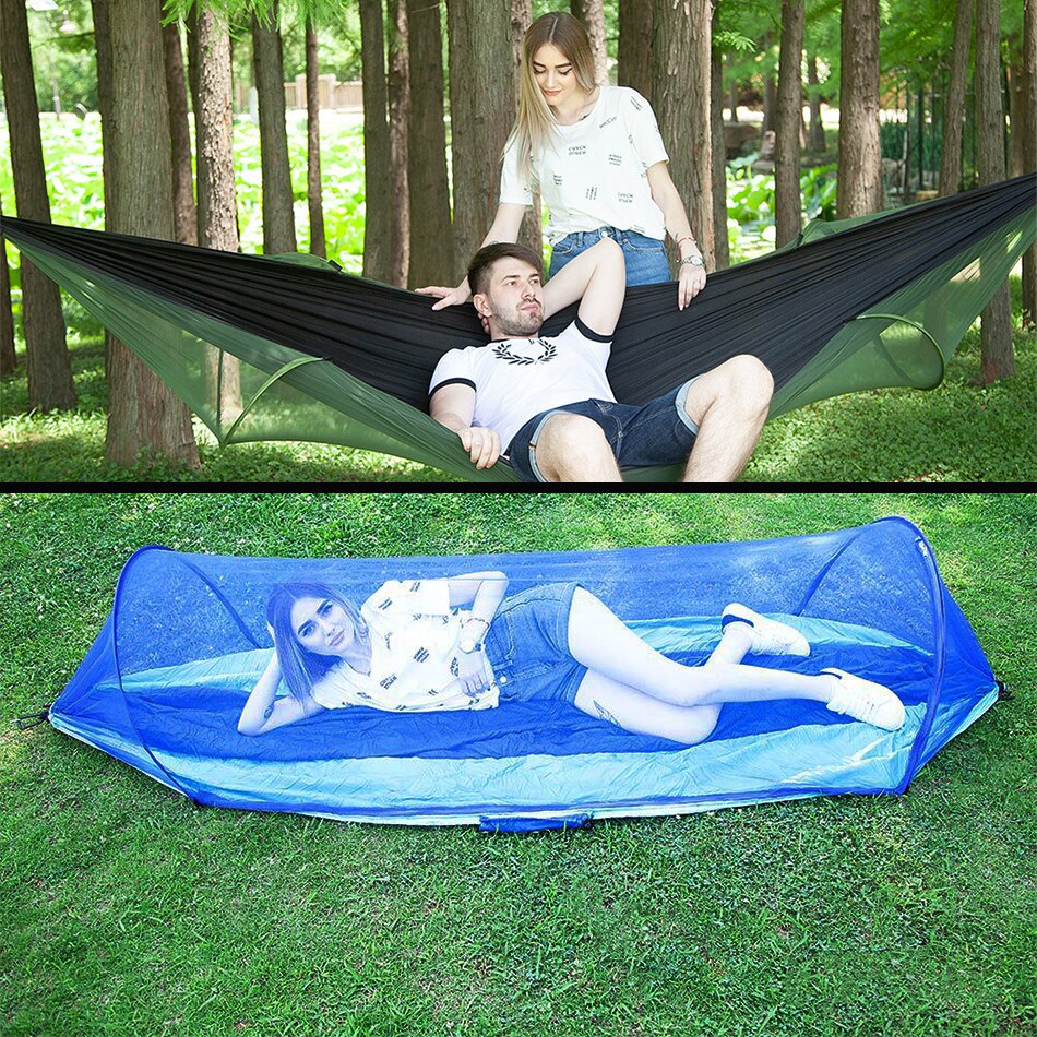 MYJ Portable Outdoor Camping Hammock Automatic Quick Opening Mosquito Free Hammock Fabric Hanging Bed Hunting Swing Pop-up tent