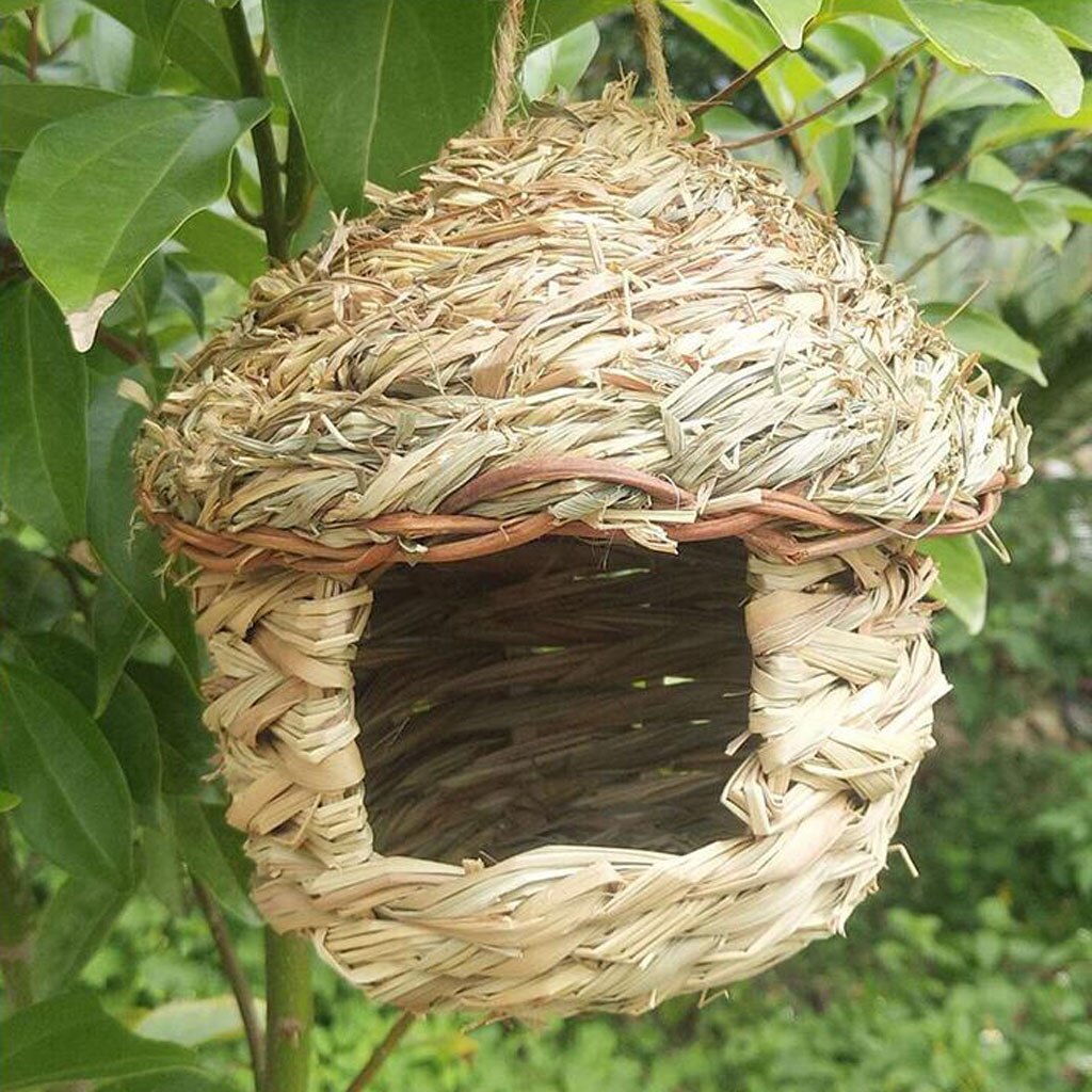 Gras Vogelnest Huis Feeder Birdhouse Hut Rustieke Touw Ing Box Size-S # E