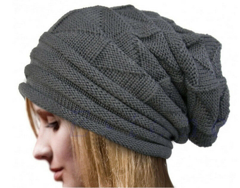 Gorro de punto holgado de gran tamaño para mujer, gorros de esquí, gorro holgado, prenda lana invierno, Unisex: Gray