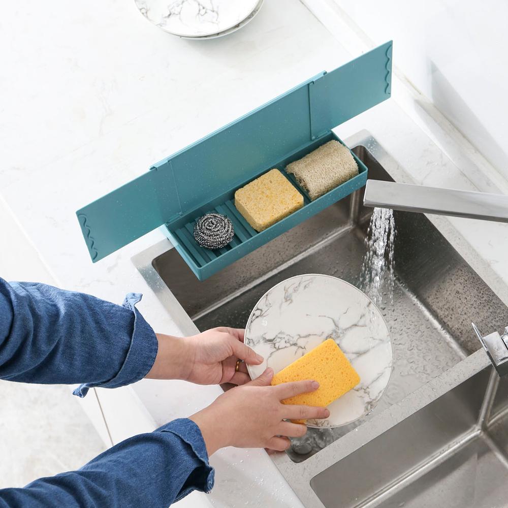 1Pc Kitchen Sink Water Baffle Splash Blocker with Soap Dish Box Cute Splatter Screen Dishwashing Water Fender Sink Organizer