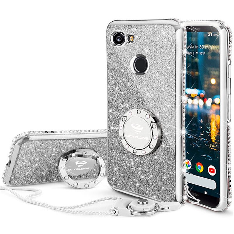 For Google Pixel 2Xl Case Luxury 360 Degree Kickstand Phone Housing case Rhinestone Bling Glitter Soft Slim 18:9 Inch Silicone