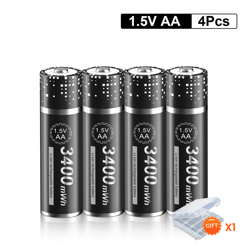 PALO AA 1.5 V Li-ion Rechargeable battery 1.5V AA lithium battery 3400 mWh AA batteries for Clocks, mice, computers, toys so on: black