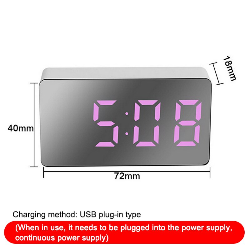 LED Multifunctional Mirror Clock Digital Alarm Snooze Display Time Night LCD Light Table Desktop USB 5v/No Battery Home Decor: D