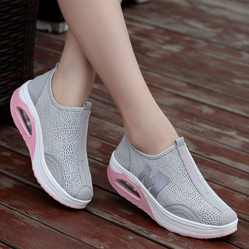 Ladies Shape Ups Shoes Shaky Summer Women Swing Shoes Breathable Rocking Shoes Socks Height Increasing Wedges Platform Sneakers