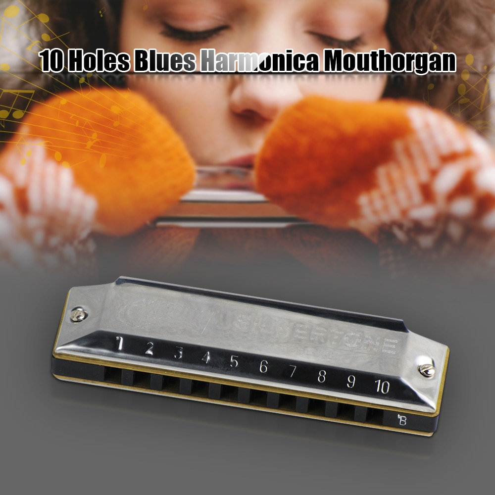 Professionele Sleutel Van C 10 Holes Blues Harmonica Mouthorgan Koper Harmonica Met Opbergdoos Voor Beginners Studenten