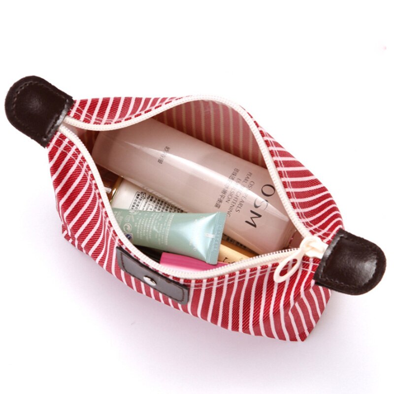 Foldable Stripes Women Travel Toiletry Make Up Cosmetic pouch bag Clutch Handbag Purses Case Makeup Bag Organizer