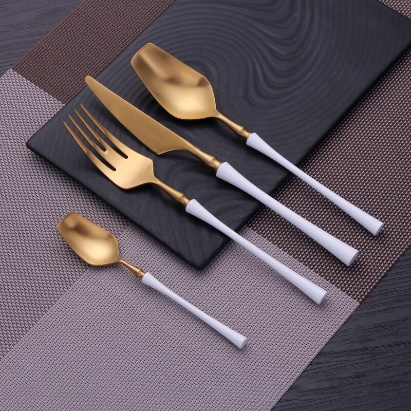 Lyxiga servisset gyllene bestick 304 rostfritt stål bestick middagsset vitguld sked gaffel kniv bestick kit servis set: Vitguld 4 st