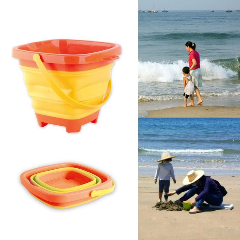 Portable Beach Bucket Sand Toy Foldable Collapsible Multi Purpose Plastic Pail