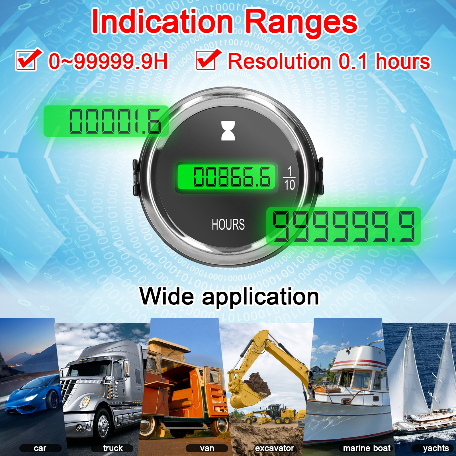 52mm Urenteller Gauge LED Digitale Auto Timer 12/24V voor Auto Vrachtwagen Marine Boot Urenteller Urenteller Gauge Urenteller Timer Gauge