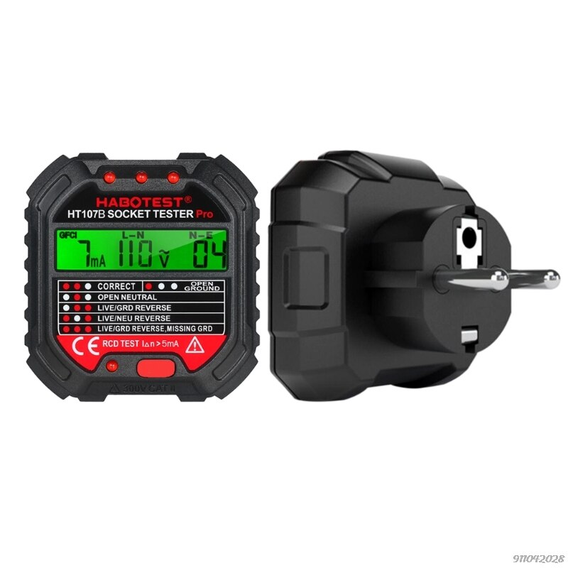 HT107 Socket Tester Voltage Test Eu/Uk/Us Plug Lijn Tester Rcd Voltage Meting Lcd Display Socket Tester lekkage: EU
