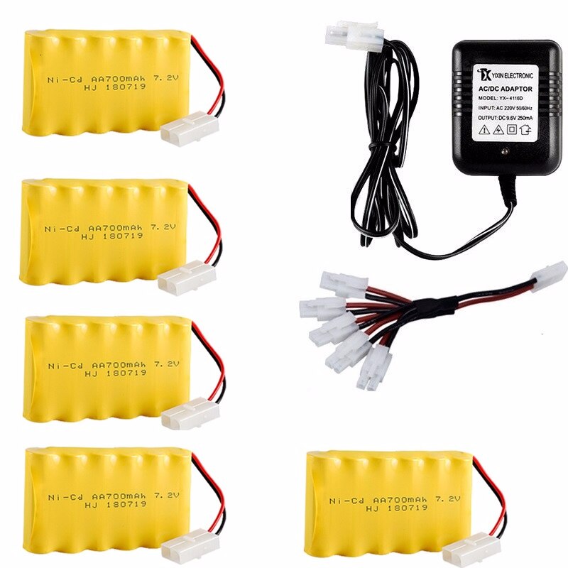 Batería ni-cd 7,2 v 700mah + cargador USB para juguetes Rc, coche, tanque, tren, Robot, barcos, pistolas AA 7,2 v, paquete de batería recargable, (Tamiya): Champagne