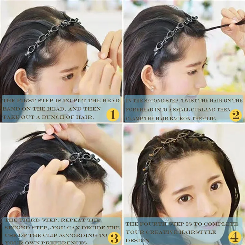 Double Bangs Hairstyle Hoop pour femmes, Twist Tresse Front Hairclips, Médiateur pin, Hoop, Sauna Band, Sauna Wear,