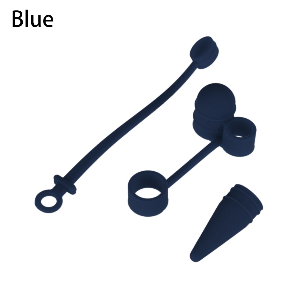 Soporte de tapa antipérdida para iPad Pro Apple Pencil, tapa de pluma a prueba de polvo para adaptador de Cable, Kit de sujeción de silicona ligera 3 en 1: dark blue