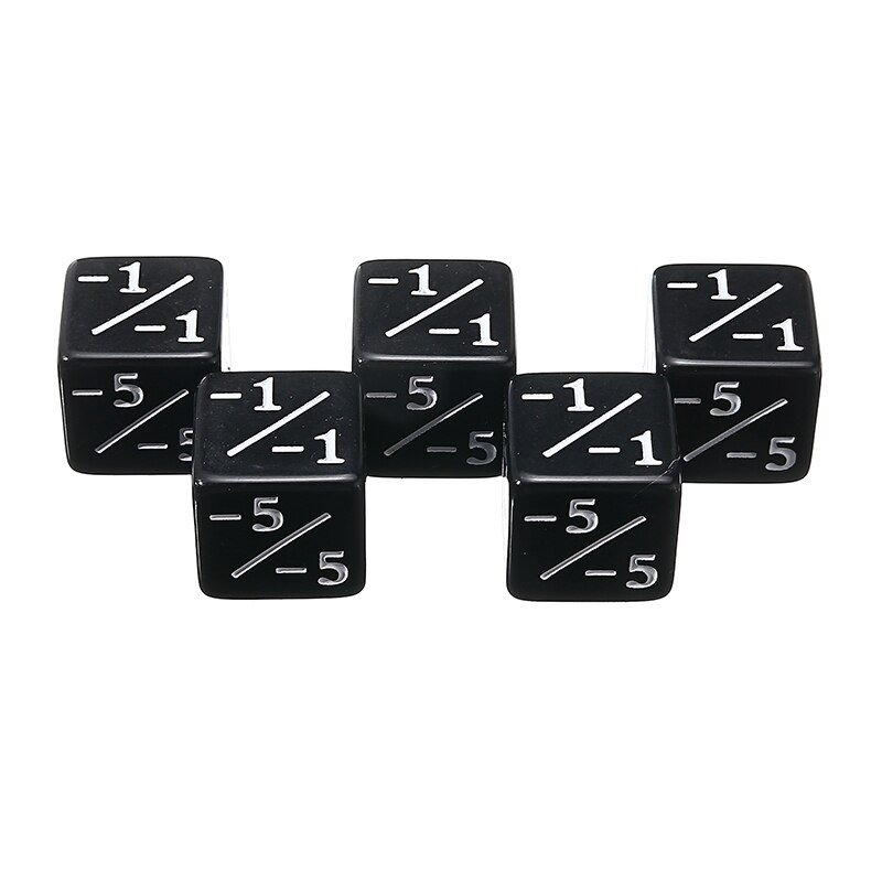 5pcs/set Black Dice Counters Negative -1/-1 Role Play Outdoor School Party Game Playing Dice