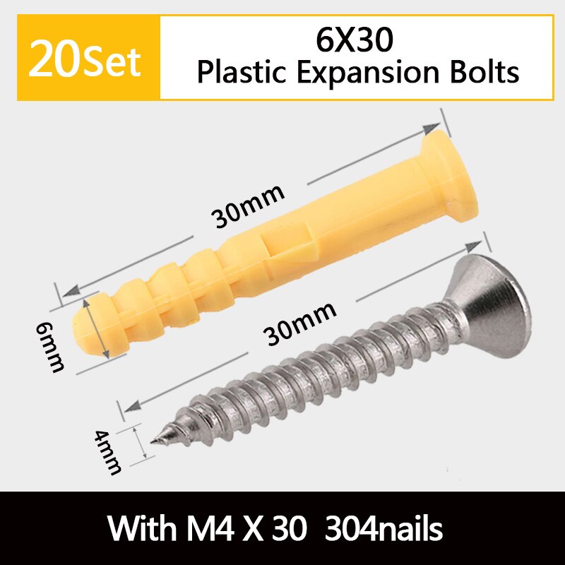 Rubber Plug Expansion Screw 304 Stainless Steel Self-tapping Screw Set Expansion Pipe Bolt 6/8/10mm For House Furniture Fixing: 6x30