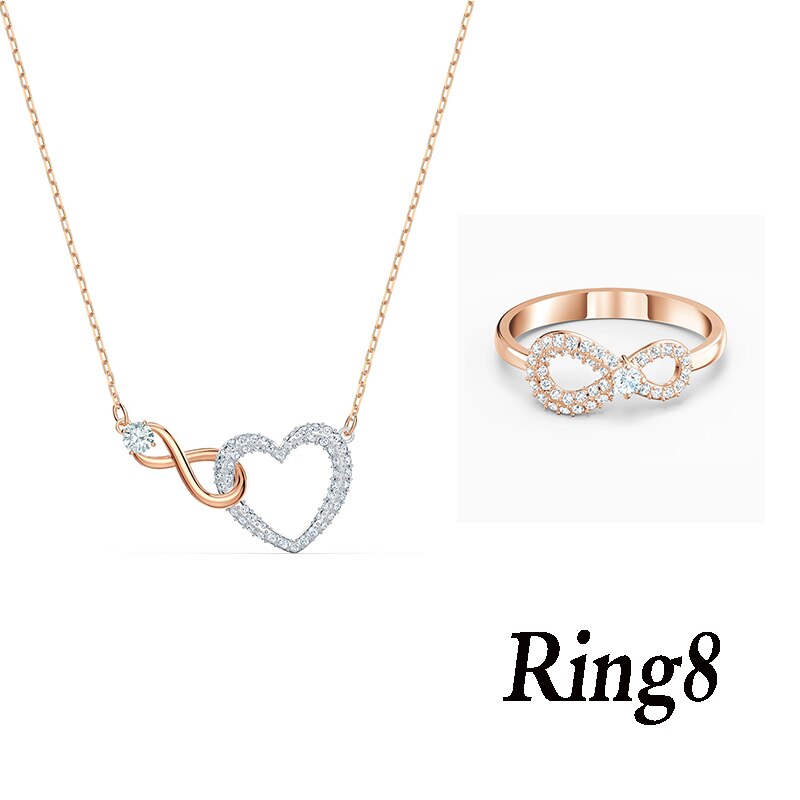 Rose Gold INFINITY HEART, Y-shaped Ladies Necklace Original Woman Jewelry to Give Girlfriend Birthday Best: 24 set ring8