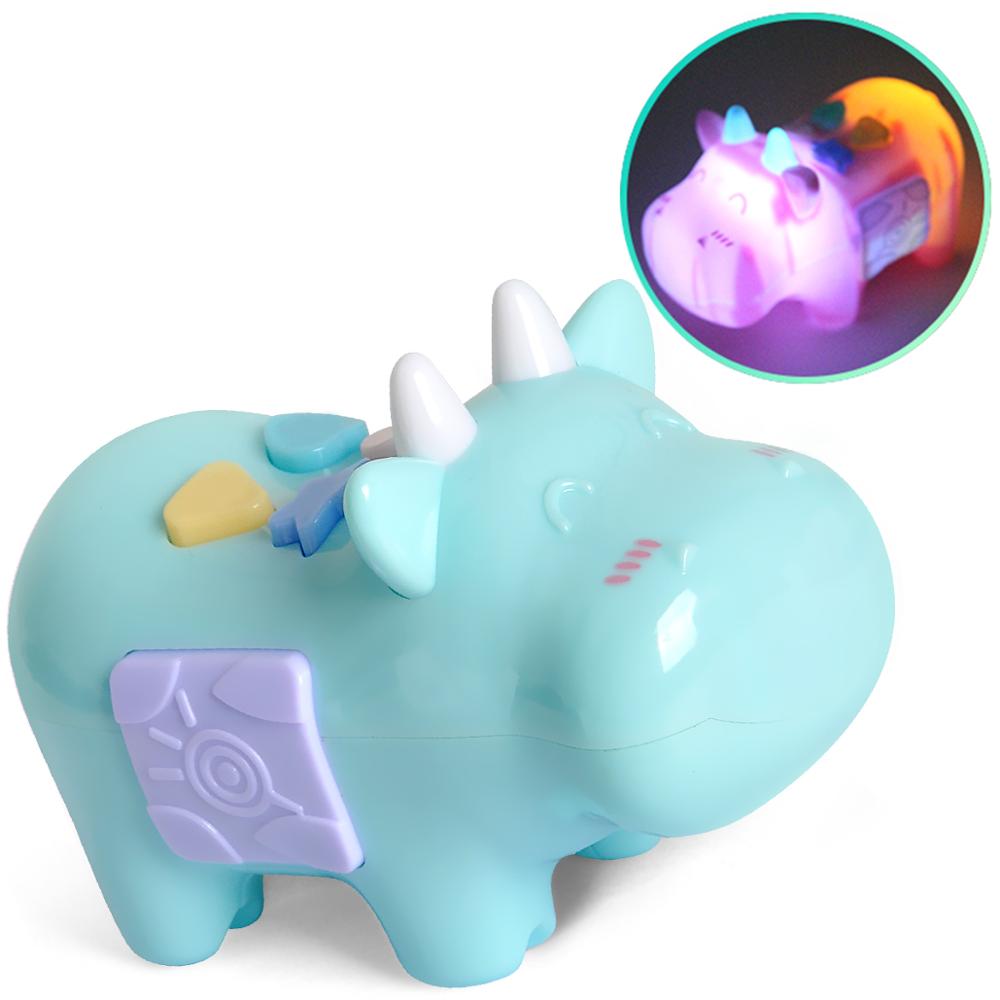 Baby rammelaar bed speelgoed engelse muziek mobiel voor kind cartoon nijlpaard leren kinderwagen educatie pasgeboren 0-12 maanden baby kind peuter: Groenblauw