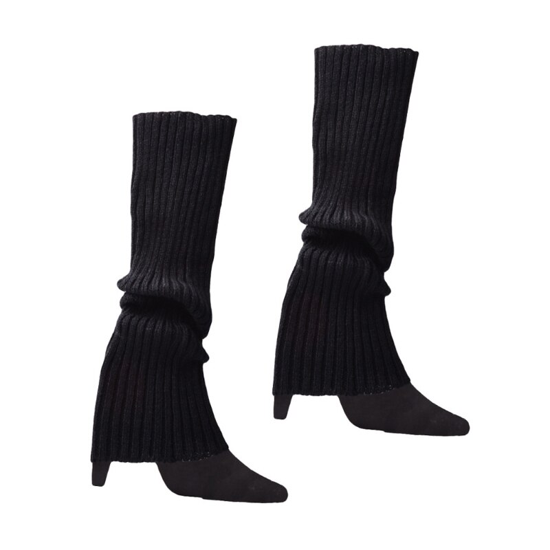 Women Vintage 80s Ribbed Knitted Leg Warmers Fluorescent Color Crochet Long Boot Socks Stockings for Party Dance Yoga: BK