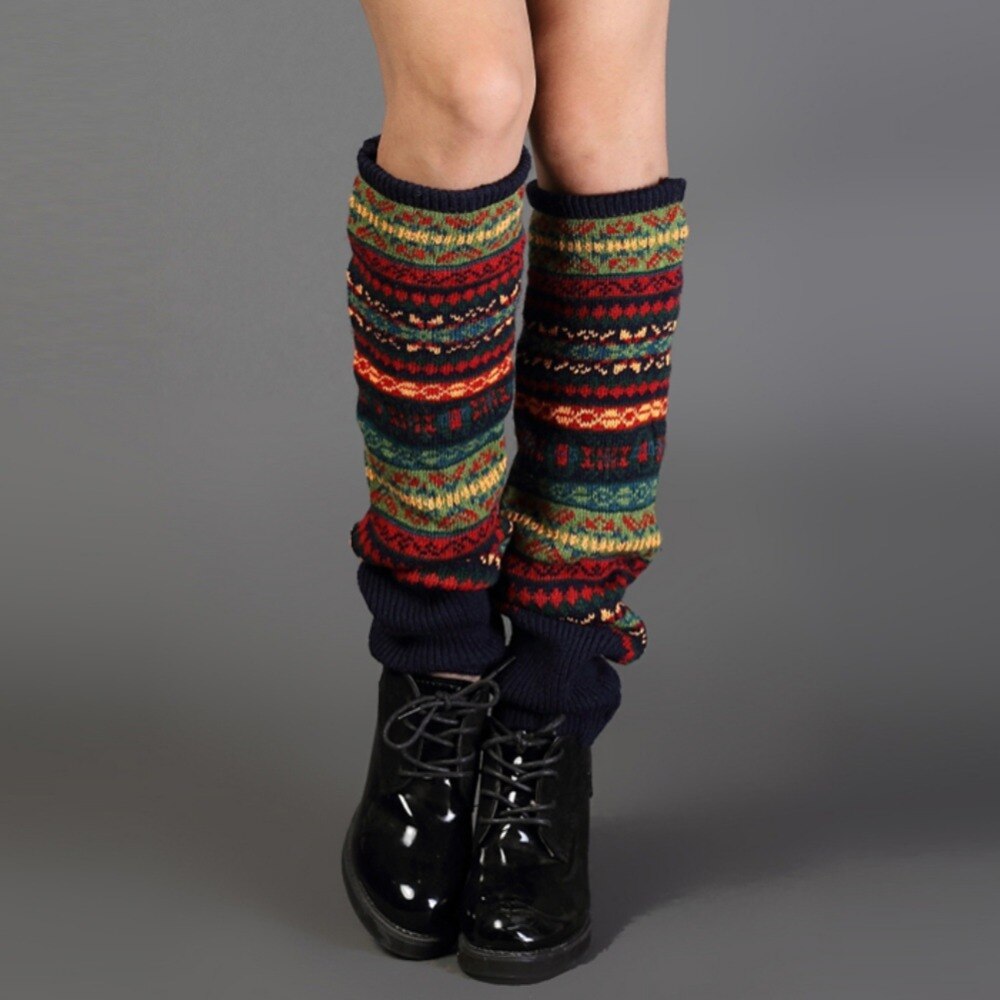 Vinter over knæ lange strikede sokker dækker hæklede benvarmer chic